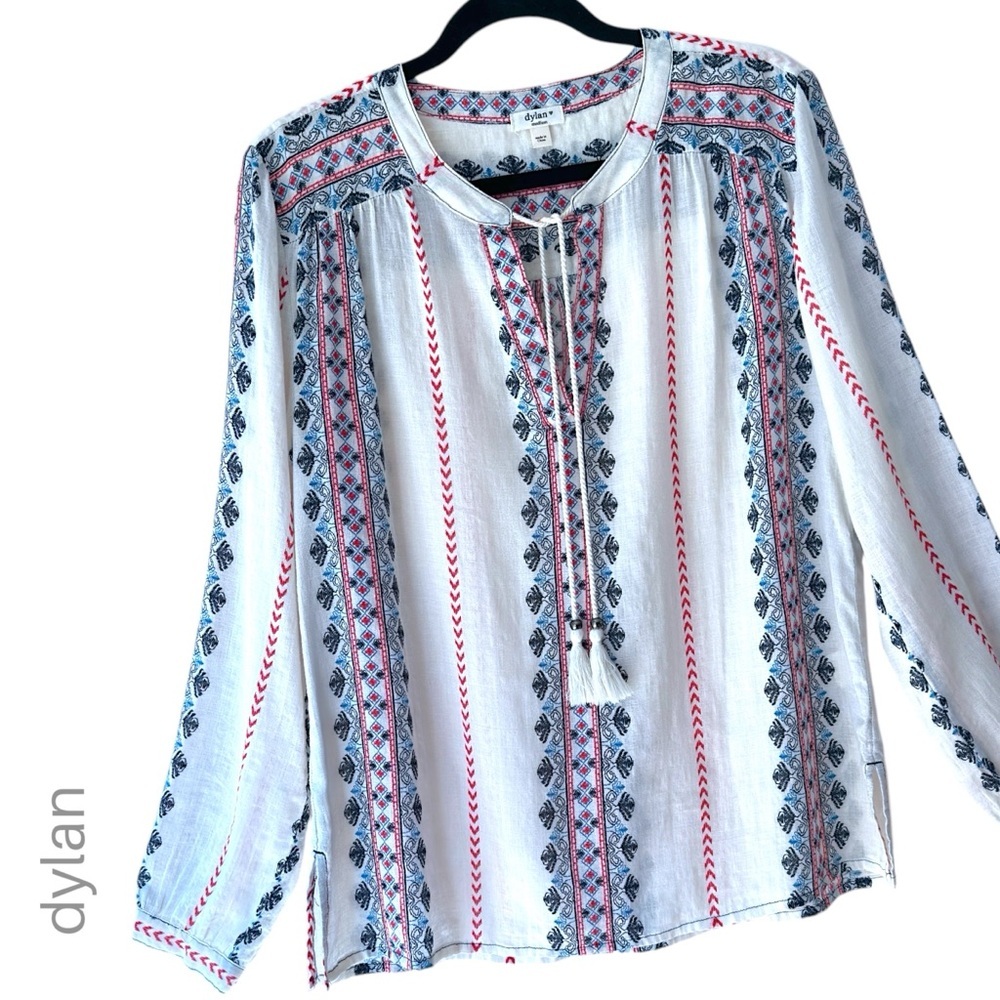 dylan White and Red Patterned Blouse